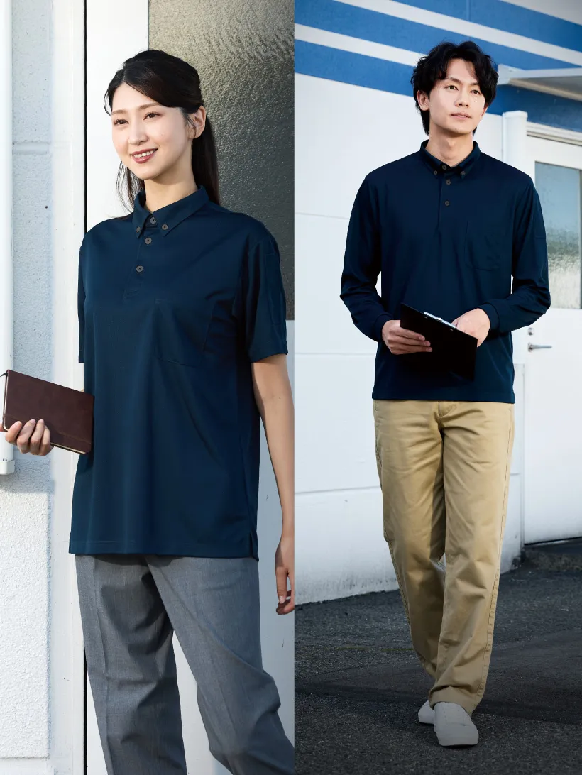 接触冷感ボタンダウンポロ