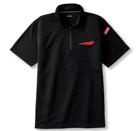 切りポケハーフジップポロ 80.ブラック