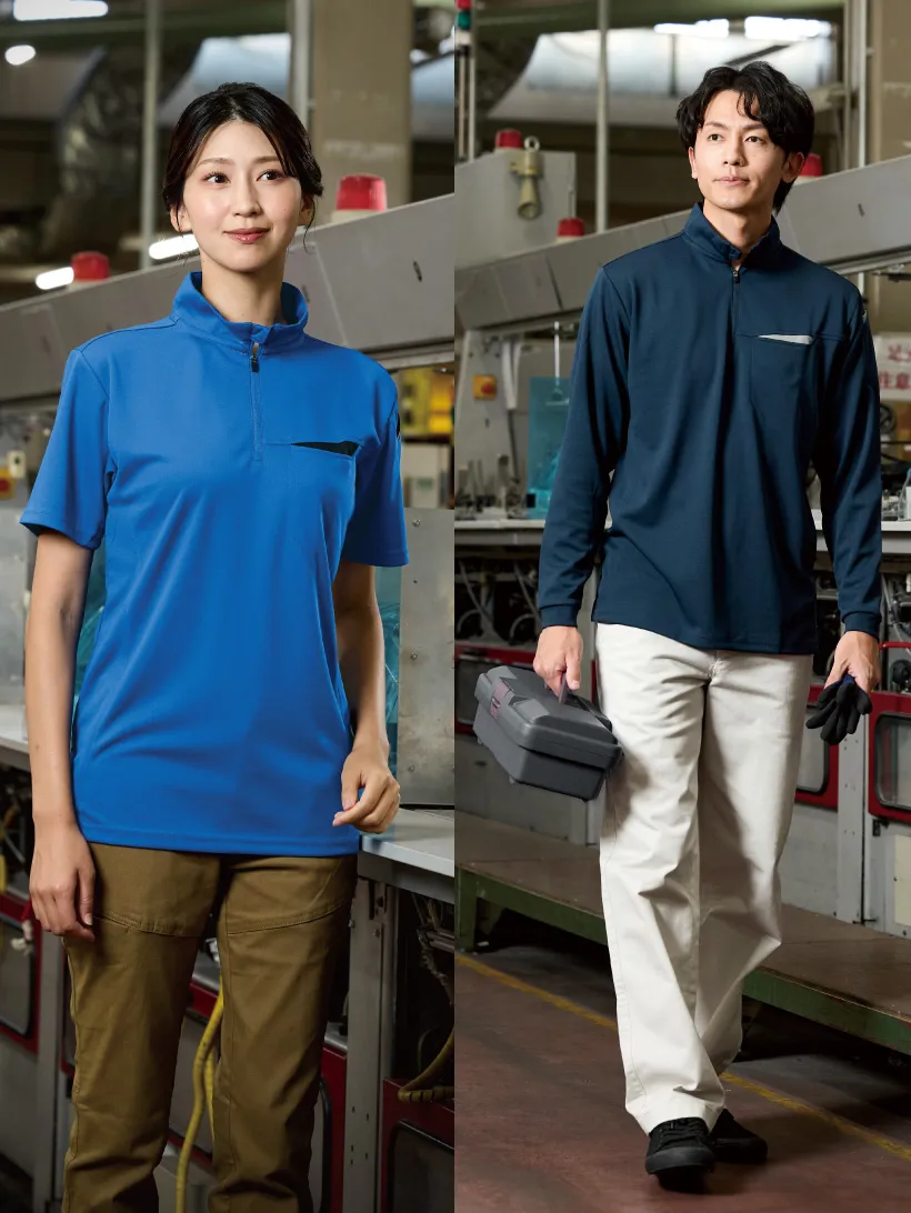 切りポケハーフジップポロ