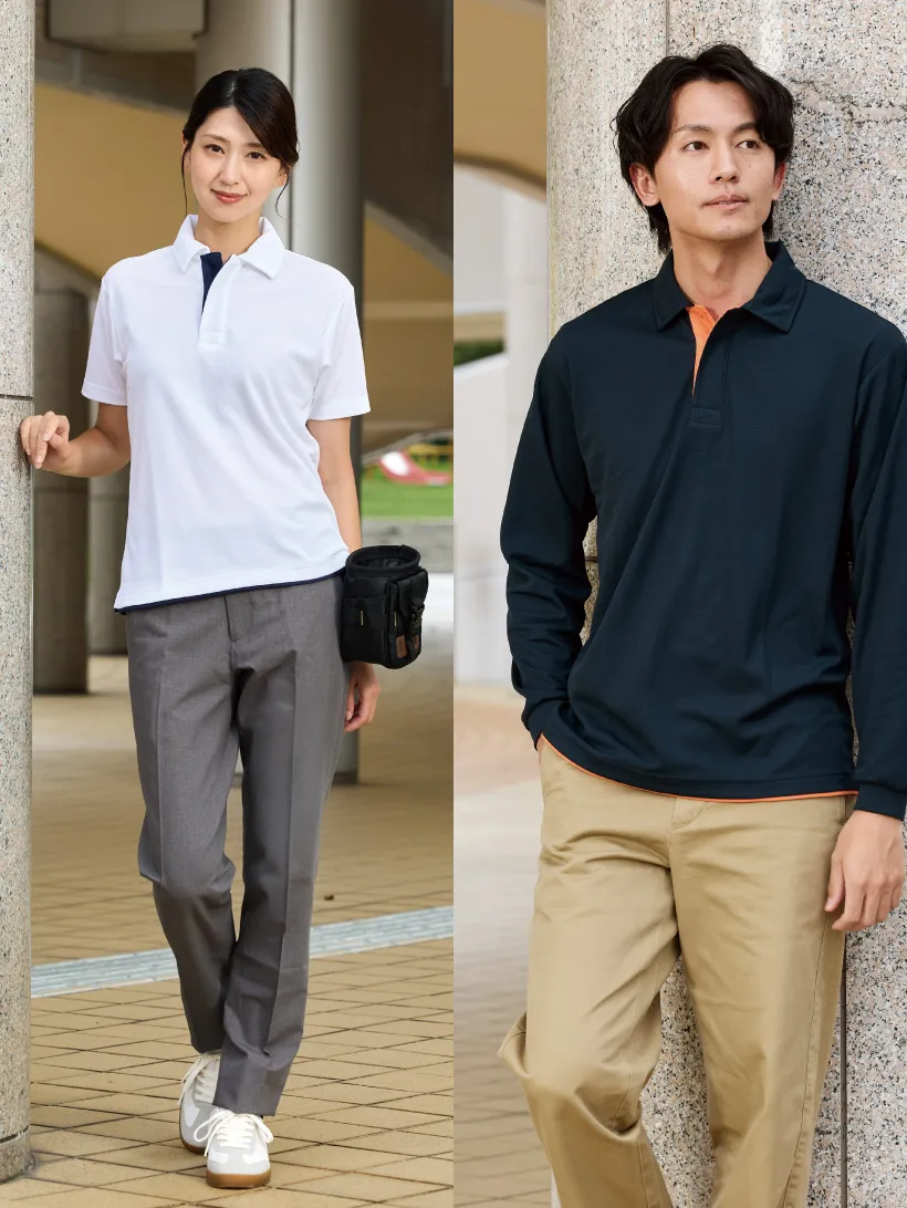 スナップ釦レイヤードポロ